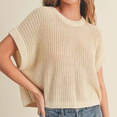 Dolman Sleeve Knit Top Long Sleeve Knitted Beach Top, Versatile Textured Knit Long Sleeve Top, Beige Open Knit Short Sleeve Top, Beach Pointelle Knit Long Sleeve Top, Beach-ready Long Sleeve Textured Knit Top, Dolman Sleeve, Effortless Style, Knit Top, Layering