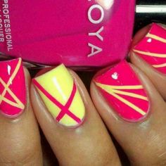 Yellow n pink Tape Nail Art, Nail Tape, Nail Art Designs Summer, Nail Art Designs Diy, Diy Nail Art, Pink Nail, Nailed It, Cute Nail Designs