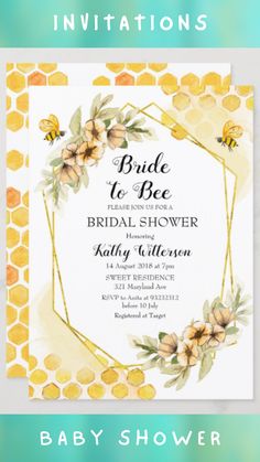 Bride to bee bridal shower invitation Tea Party Bridal Shower Decorations, Unique Bridal Shower Themes, Bride To Bee, Bee Baby Shower Invitations, Bee Invitations, Bride To Be Balloons