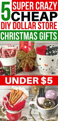 christmas gifts under $ 5 with text overlay that reads, five crazy dirt diy dollar store christmas gifts under $ 5