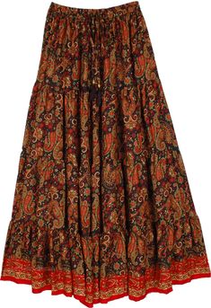 A beautiful long skirt with a gorgeous all-over pattern of Indian paisley motifs. The skirt looks stunning and is very comfortable, especially with its elastic waist and flowy soft fabric. #tlb #Floral #Printed #Paisley #FlowySkirt Bohemian Long Skirt With Paisley Print, Bohemian Long Maxi Skirt With Paisley Print, Bohemian Tiered Skirt With Paisley Print, Bohemian Paisley Print Skirt, Bohemian Flowy Paisley Print Skirt, Flowy Tiered Skirt With Paisley Print, Flowy Paisley Print Tiered Skirt, Bohemian Tiered Paisley Print Skirt, Long Paisley Print Skirt