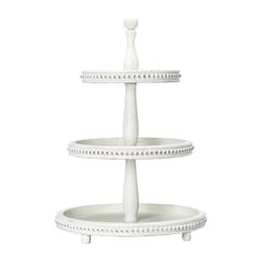 three tiered white ceramic cake stand