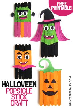 three popsicle stick halloween crafts for kids to make