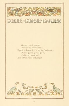 an old book with birds and flowers on the cover, which reads gooseie - gosie - gander