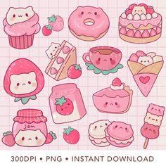 the cute pink food and desserts are grouped together