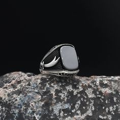 Onyx Gemstone Ring, Zulfiqar Silver Ring, 925 Sterling Silver Ring, Sword Ring, Turkish Handmade Silver Ring, Gift For Him, Oxidized Silver ✦ Details ✦ * Material: 925 Sterling Silver * Gemstone: Onyx * Weight: 10,20 grams * The size of the stone: 13x18 mm. * Sides oxidized, decorated with Micro Zircon stones. * Stamp: 925 * Available sizes; 5 US to 16 US. Contact me if you need any other size! ✦ Shipping ✦ * Processing time: 1-3 business days. * This item ships from my Turkish workshop in Istan Handmade Silver Ring, Onyx Gemstone, Luxury Gift Box, Silver Rings Handmade, Oxidized Silver, Gemstone Ring, Rings Statement, 925 Sterling Silver Ring, Ring Gift