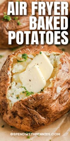 air fryer baked potatoes with butter and parmesan cheese