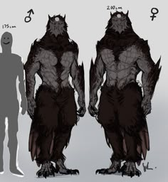 the concept art for an animated creature is shown in black and white, with two different angles