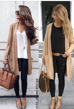 Fall Outfits 2022 Over 40, Fall Outfits 2022 Trends Work, Casual Work Outfits With Leggings, Camel Cardigan Outfit Winter, Long Khaki Cardigan Outfit, Black Silk Button Up Outfit, Weeknight Dinner Outfit, Semi Casual Dinner Outfit Women, Easter Fashion For Women