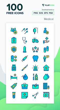 the medical icon set is shown in blue and green