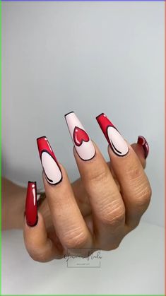 Easy marble Nail Design idea at home | spring Nails 2024 #summernails #summervibes #nailart #spring Realistic Heart Nails, Valentine’s Day Themed Nails, Edgy Valentines Nails Almond, Valentines Theme Nails, Black Red Valentines Nails, Pop Art Valentines Nails, Red And Black Valentine Nails, Dark Red Valentine Nails, Red Heart Nails Acrylic