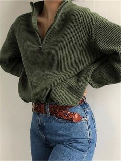 Solid Color Casual Loose Zipper Zipper Sweatshirt Zippered Sweater, Looks Street Style, Mode Inspo, Maxi Skirts, 가을 패션, Outfit Inspo Fall, Inspiration Mode, Mode Vintage, Looks Style