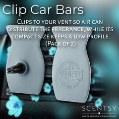 an advertisement for the scenty car bar, featuring two white soap dispensers