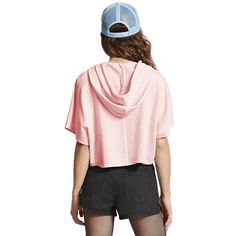 Pink Short Hoodie with Hat Spring Hip Hop Hoodie Top, Hip Hop Hoodie Top For Spring, Trendy Summer Hooded Sweatshirt, Trendy Hooded Sweatshirt For Summer, Sporty Hooded Tops For Spring, Trendy Hooded Cotton Tops, Summer Trendy Hooded Hoodie, Trendy Cotton Hooded Top, Trendy Hooded Tops For Leisure