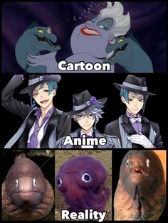 some cartoon characters with different expressions on their faces and the caption that says, cartoons anime reality