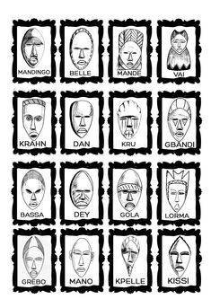 an image of different faces drawn in black and white