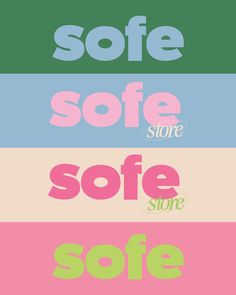 four different colored lines with the words safe, store, and sale on them in various colors