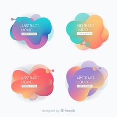 four abstract liquid shapes with different colors and shapes in the shape of speech bubbles on white background