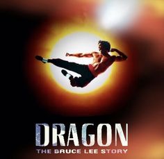 the bruce lee story dragon movie poster with man in mid air doing a kickflip