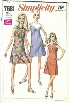 two women's dresses and one woman's dress are shown in this sewing pattern