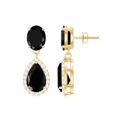 Product Details These Dangle Drop Earrings are embellished with Oval Shape Black Onyx Gemstone from which Pear Shape Black Onyx Gemstone is hanged which is encircled with Round Shape Diamond in Halo, crafted in a Solid Gold. Product Information SKU SHP-EARRINGS062190584 Length 18.3 mm Width 7.9 mm Height 5 mm Weight 2.76 gm (Approximate) BLACK ONYX INFORMATION No.of Stones 4 Pieces Total Weight 4.20 Carat (Approximate) Dimension(approx) Oval-6X8 mm-2 PcsPear-6X8 mm-2 Pcs Color Black Cut Brillian Black Diamond Earrings, Black Onyx Earrings, Bridal Earrings Drop, Spinel Gemstone, Book Jewelry, Onyx Earrings, Signature Jewelry, Black Spinel, Timeless Jewelry