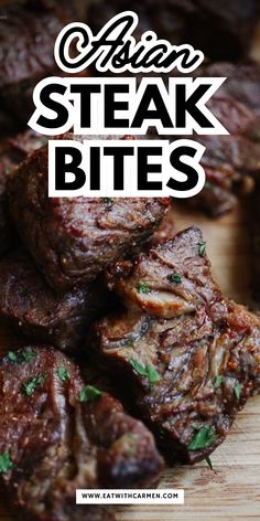 steak bites are piled on top of each other