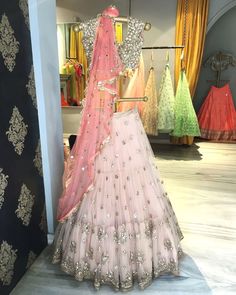 indian fashion Kurtis -- CLICK Visit link above for more info #indianfashionAccessories #indianfashionLehenga #indianfashionJewelry Pink And Silver Lehenga, Silver Lehenga, Lehenga Color Combinations, Gown Lehenga, भारतीय दुल्हन संबंधी, Lehnga Dress, Indian Bridal Lehenga, Saree Gown, Half Saree Designs