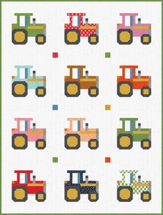 this is a cross stitch pattern for a quilter's tractor themed wall hanging