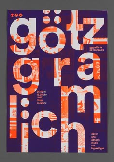 an orange and blue poster with the words gonzogramm on it's side