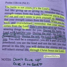 an open bible with the words, don't give up love to god and prove it