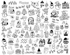 christmas doodles are shown in black and white