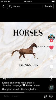 the horse is running through the marble wallpaper on this phone screen, and it's caption reads horses