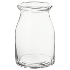 a clear glass jar with no lid on a white background for use as a vase