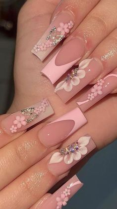 Quince Nails, Crazy Nails, Unique Acrylic Nails, Short Acrylic Nails Designs, Pink Acrylic Nails, Square Acrylic Nails, Beauty Nail