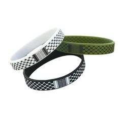 These Kuffiyeh Wristbands are made of rubber and available in 3 colors! Select your favorites from our Black, Green & White bands! Casual Black Band Bracelet, Casual Black Wristband, Casual Black Band Wristband, Black Casual Wristband For Friendship, Casual Black Friendship Wristband, White Band, Wristbands, Black Green, The Selection