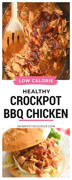 the crockpot bbq chicken is being cooked in a skillet