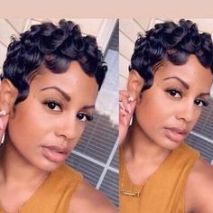 Natural Finger Wave Lace Front Human Hair Wigs for Women Daily Party L Part Lace | eBay Finger Waves Short Hair, Short Relaxed Hairstyles, Black Hair Short Cuts, Short Hair Waves, Natural Hair Cuts, Natural Hair Short Cuts, Short Hair Black, Short Hair Pixie Cuts, Short Sassy Hair