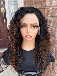 NAME - FAVORABLE  180% DENSITY LENGTH - 20" MANNEQUIN WEARING 20" INDIAN CURLY -  WITH FB30 HIGHLIGHTS 13X4 FRONTAL WIG - IF YOU PREFER A CLOSURE - MESSAGE ME FOR A CUSTOMER ORDER. CAP SIZE - MEDIUM 21.5 to 23.5 Curly wig with highlights Curly Wig With Highlights, Wig With Highlights, Chemo Hair, Free Wig, Curly Wig, Frontal Wig, Curly Wigs, Wig Cap, Frontal Wigs