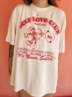 Self Love Club  Shirt, Body Positivity Shirt Love T Shirt Design, Oversized Printed Shirt, T Shirt Graphics, Screen Printed Shirts, Vintage Shirt Design, Self Love Club, Shirt Inspiration, Love Club, Positive Shirt