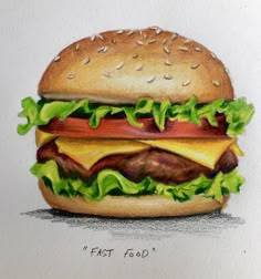 a drawing of a hamburger with lettuce and tomato