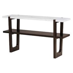 a white marble top and metal frame console table