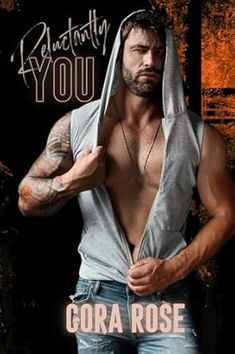 a shirtless man is holding his hood up in front of an orange background with the words seductively you