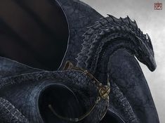 a black dragon is standing in front of a gray background