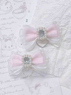 Add a touch of elegance to your hairstyle with our bow-shaped hair clips. These charming accessories are beautifully adorned with delicate lace or other decorative elements, making them the perfect addition to any outfit. Whether you're aiming for a cute and playful look or a more sophisticated style, these hair clips are versatile enough to complement any ensemble. Each purchase includes one pair of hair clips, ensuring you have a matching set to complete your look. Elevate your accessory game Dolly Hair Accessories, Gyaru Accessories, Uwu Girl, Hime Gyaru, White Angel Wings, Jirai Kei, Yami Kawaii, Cute Accessories, Pink Accessories