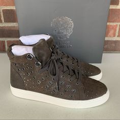 Vince Camuto Women’s Bestinda High Top Studded Fashion Sneakers Size Us 8 M New. In Great New Condition. Y249 Leopard Slip On Sneakers, Black High Top Sneakers, Velvet Sneakers, Beige Sneakers, Stud Fashion, Round Toe Sneakers, Leopard Print Shoes, Lace Up Espadrilles, Floral Sneakers