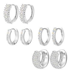 PRICES MAY VARY. 【Silver Earrings for Women】Set of 4 silver hoop earrings for Women: 1 pair of 0.49'' and 1 pair of 0.59'' small huggie hoop earrings with single row of small zirconia, classic but not boring design, suitable for daily wear and parties, 1 pair of 0.63'' and 1 pair of 0.67'' small hoop earrings with multiple zirconia, shiny and eye-catching, suitable for any accasion. 【Hypoallergenic Silver Hoop Earrings】sterling silver post and white gold plated, nickel and lead-free, hypoallerge Small Diamond Stud Earrings, Gold Earrings Set, Small Gold Hoop Earrings, Diamond Huggie Earrings, Sleeper Earrings, Small Gold Hoops, Small Hoop Earrings, Hoop Earring Sets, Sterling Silver Hoop Earrings