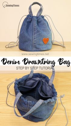 the denim drawstring bag is easy to sew