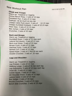 a menu listing the new workout plan