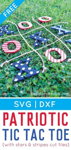 patriotic tic tac toe game with stars and stripes cut files on the grass