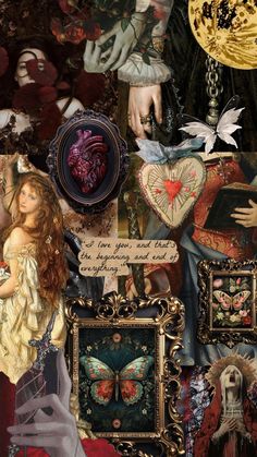 a collage of pictures and words with an image of a woman holding a heart